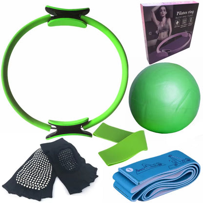 Resistance Bands Yoga Pilates Circle 6Pcs Yoga Ball Latex Elastic Circle Yoga Socks Posture Belt Fitness Set Exercise Training