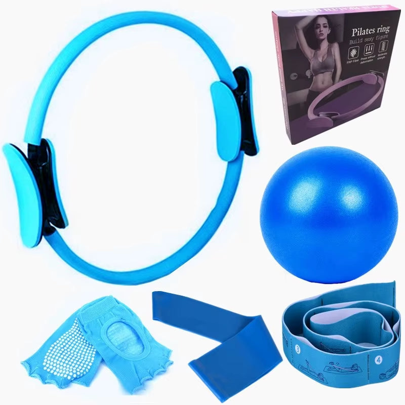 Resistance Bands Yoga Pilates Circle 6Pcs Yoga Ball Latex Elastic Circle Yoga Socks Posture Belt Fitness Set Exercise Training